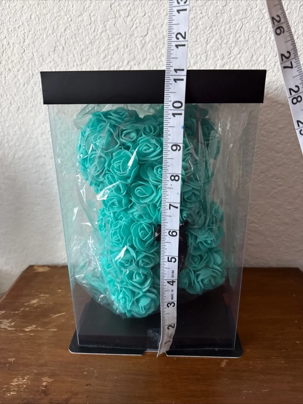 Rose Teddy Bear Teal Blue Foam Flowers 10 inch Unique Gift for Her or Birthday